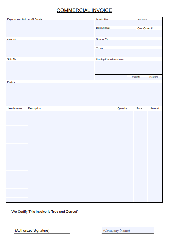 commerical invoice